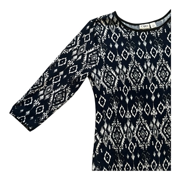 Cato casual tight knit cardigan top M white black geometrical pattern round neck - Picture 10 of 11